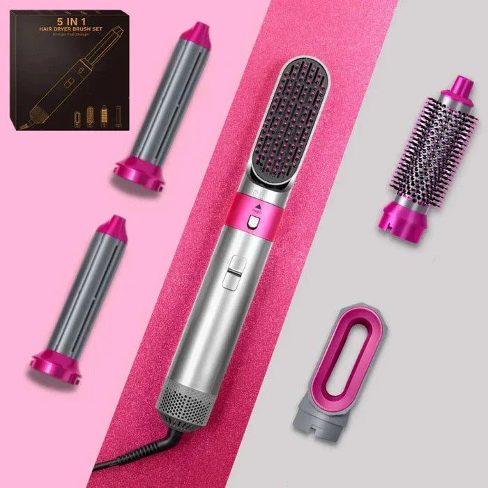 Premium 5 in 1 Hair Styler Pro – Transform Your Hair Game with One Tool! Silky Hair Pink & Grey